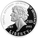 1993 Thomas Jefferson 250th Anniversary Commemorative Silver Dollar