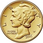 2016 Mercury Dime, Centennial Gold Coin, 3 Each