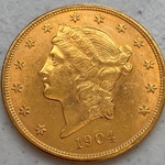 1904 U.S. Liberty Gold Coin, Double Eagle, 1 Each