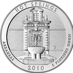 2010-P ATB 5 Oz 999 Fine Silver Coin, Hot Springs National Park