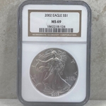 2002 American Eagle Silver One Ounce Certified / Slabbed MS69