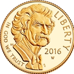 2016-W Proof Mark Twain $5 Gold Coin, 4 Each