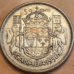 1956 50 Cents - Elizabeth II 1st portrait, simplified coat of arms