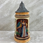 Beer Stein, 1249 Pottery or stoneware, relief, 0.5L, pewter lid.