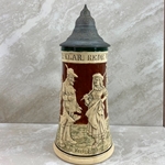 Beer Stein, Pottery or stoneware, relief, 0.5L, pewter lid.