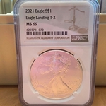 2021 American Eagle Silver One Ounce Certified / Slabbed, Eagle Landing T-2, MS69