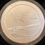 2013-P ATB 5 Oz 999 Fine Silver Coin, Fort McHenry National Monument and Historic Shrine