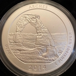 2014-P ATB 5 Oz 999 Fine Silver Coin, Arches National Park