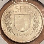 1966-B Switzerland, 5 Francs Herdsman; Silver .835