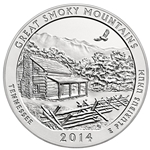 2014 ATB 5 Oz 999 Fine Silver Coin, Great Smoky Mountains National Park