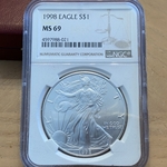 1998 American Eagle Silver One Ounce Certified / Slabbed MS69-021