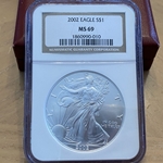2002 American Eagle Silver One Ounce Certified / Slabbed MS69-010