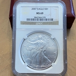 2007 American Eagle Silver One Ounce Certified / Slabbed MS69-370