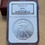 2008 American Eagle Silver One Ounce Certified / Slabbed MS69-170