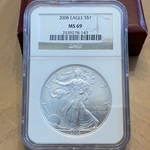 2008 American Eagle Silver One Ounce Certified / Slabbed MS69-143