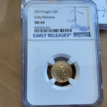 2019 American Eagle, One-Tenth / Five Dollars Gold Coin MS69 055, 1 Each