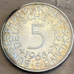 1968F Germany, 5 Deutsche Mark, KM112