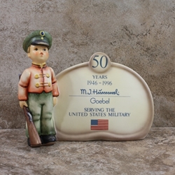 M.I. Hummel 726 Soldier Boy Plaque, 50 Years Serving the U.S. Military, Tmk 7, Type 1