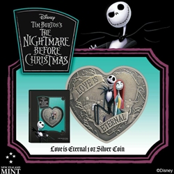 2021 Niue The Nightmare Before Christmas Love is Eternal 1oz Silver Heart Coin Wanted Sold $169.99