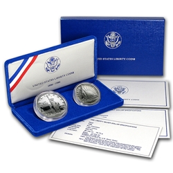 1986-S U.S. Statue of Liberty Commemorative Silver Dollar & Half Dollar Coin Set Proof