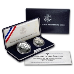 1991-1995 Proof World War II 50th Anniversary Commemorative Silver Dollar & Half Dollar Coin Set