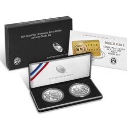 World War I Centennial 2018 Silver Dollar and Army Medal Set