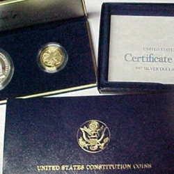 1987-W Proof Constitution $5 Gold / Silver Dollar Set, 1 Each