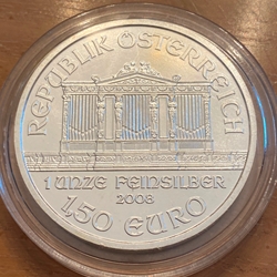 2008 Austria € 1.50 Euro Vienna Philharmonic 1 oz .999 Silver Coin