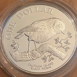1984 New Zealand Proof Silver Dollar - Chatham Island Black Robin