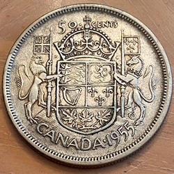 1955 50 Cents - Elizabeth II 1st portrait, simplified coat of arms