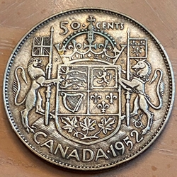 1952 50 Cents - George VI w/o IND:IMP: