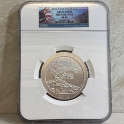 2013-P ATB 5 Oz 999 Fine Silver Coin, Great Basin National Park, SP69