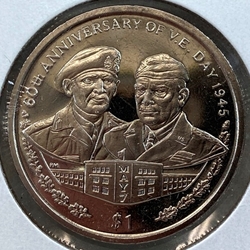 2005, 1 Dollar - Elizabeth II 60th Anniversary of V.E. Day 1945, British Virgin Islands