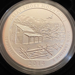 2014-P ATB 5 Oz 999 Fine Silver Coin, Great Smoky Mountains National Park