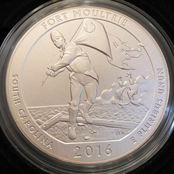 2016-P ATB 5 Oz 999 Fine Silver Coin, Fort Moultrie at Fort Sumter National Monument