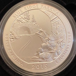2015-P ATB 5 Oz 999 Fine Silver Coin, Blue Ridge Parkway