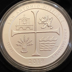 2019-P ATB 5 Oz 999 Fine Silver Coin, San Antonio Missions National Historical Park