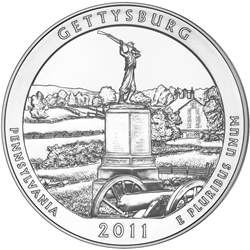 2011 ATB 5 Oz 999 Fine Silver Coin, Gettysburg National Military Park