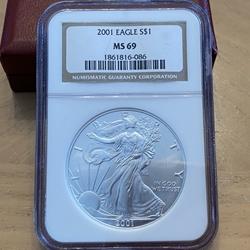 2001 American Eagle Silver One Ounce Certified / Slabbed MS69-086