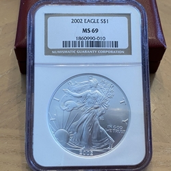 2002 American Eagle Silver One Ounce Certified / Slabbed MS69-010