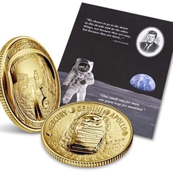 2019-W Apollo 11 50th Anniversary 2019 Proof $5 Gold Coin and Kennedy-Apollo 11 Intaglio Print, Wanted
