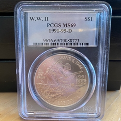 1991-1995 (1993-D) Uncirculated World War II Silver Dollar - MS69