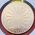 1972 Olympic Games in Munich, legend SPIELE DER XX·OLYMPIADE 1972· IN MÜNCHEN 10 Deutsche Mark, Series 5