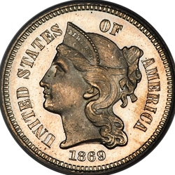 Nickel Three Cent Pieces, 1865 to 1889