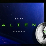 2021 Ghana Alien ET UFO 1oz Colorized Silver Proof  Wanted Sold $140.00