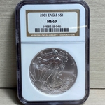 2001 American Eagle Silver One Ounce Certified / Slabbed MS69