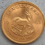 1982 1 Oz South African Gold Krugerrand Coin, 1 Each