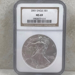 2001 American Eagle Silver One Ounce Certified / Slabbed MS69