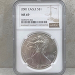 2001 American Eagle Silver One Ounce Certified / Slabbed MS69