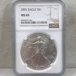 2001 American Eagle Silver One Ounce Certified / Slabbed MS69